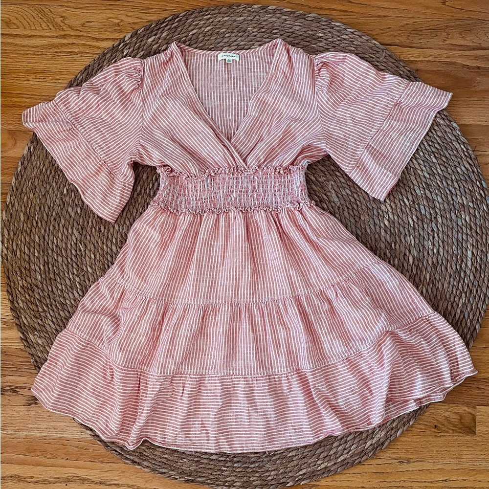 Max Studio  striped, tiered mini dress sz L